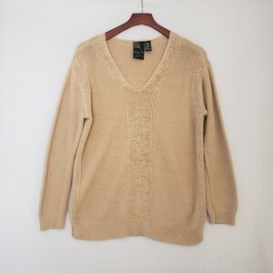 Dana B And Karen Womens Cotton Linen Ramie Cream Knit Sweater Sz Large V-Neck